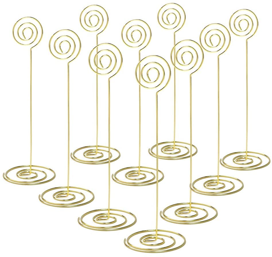 Gold Nrpfell 10pcs 8.6 Inch Tall Place Card Holder Table Number Holder Table Card Holder Table Number Stands with Heart Shap Photo Memo Clips for Wedding Favors 