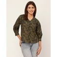 thumbnail image 2 of Moomaya Chic Printed V Neck Cotton Shirt - 3/4 Sleeves Regular Fit Casual Top, 2 of 9