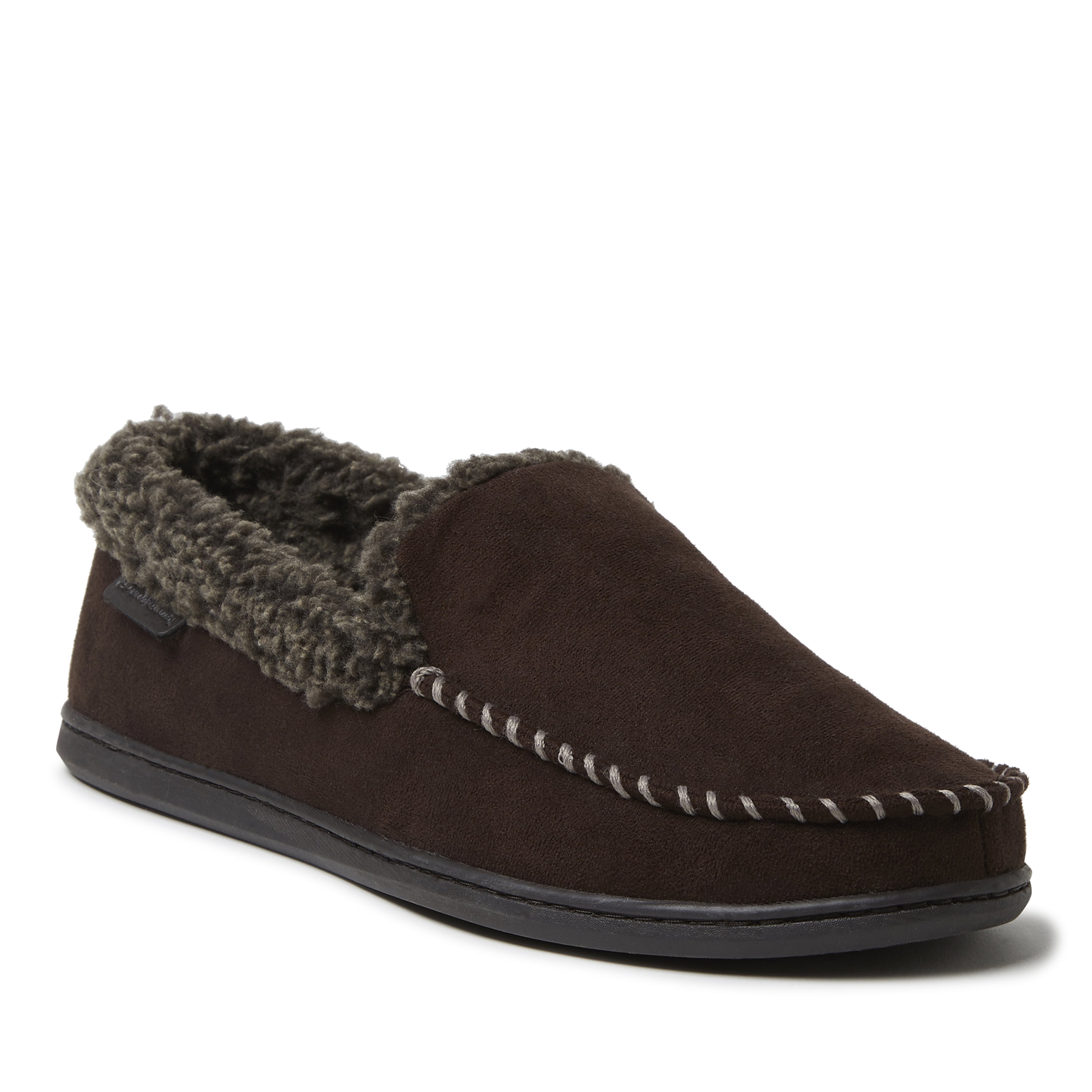 Dearfoams Mens Moccasin with Whipstitch Slipper 