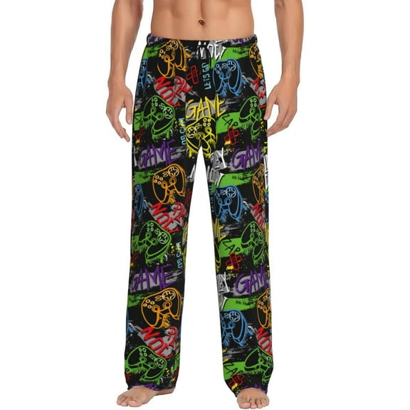Derioi Game Joysticks for Men's Pajama Pants with Pockets and Drawstring Lounge Pants Sleepwear PJs,S-3XL-Small