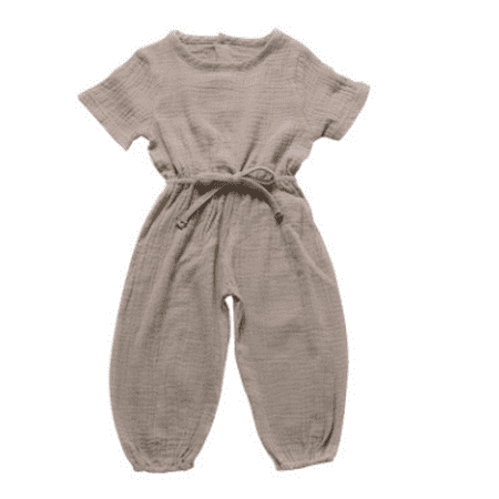 

Infant Baby One Piece Romper Solid Color Short Sleeve Elastic Waist Long Pants Jumpsuit
