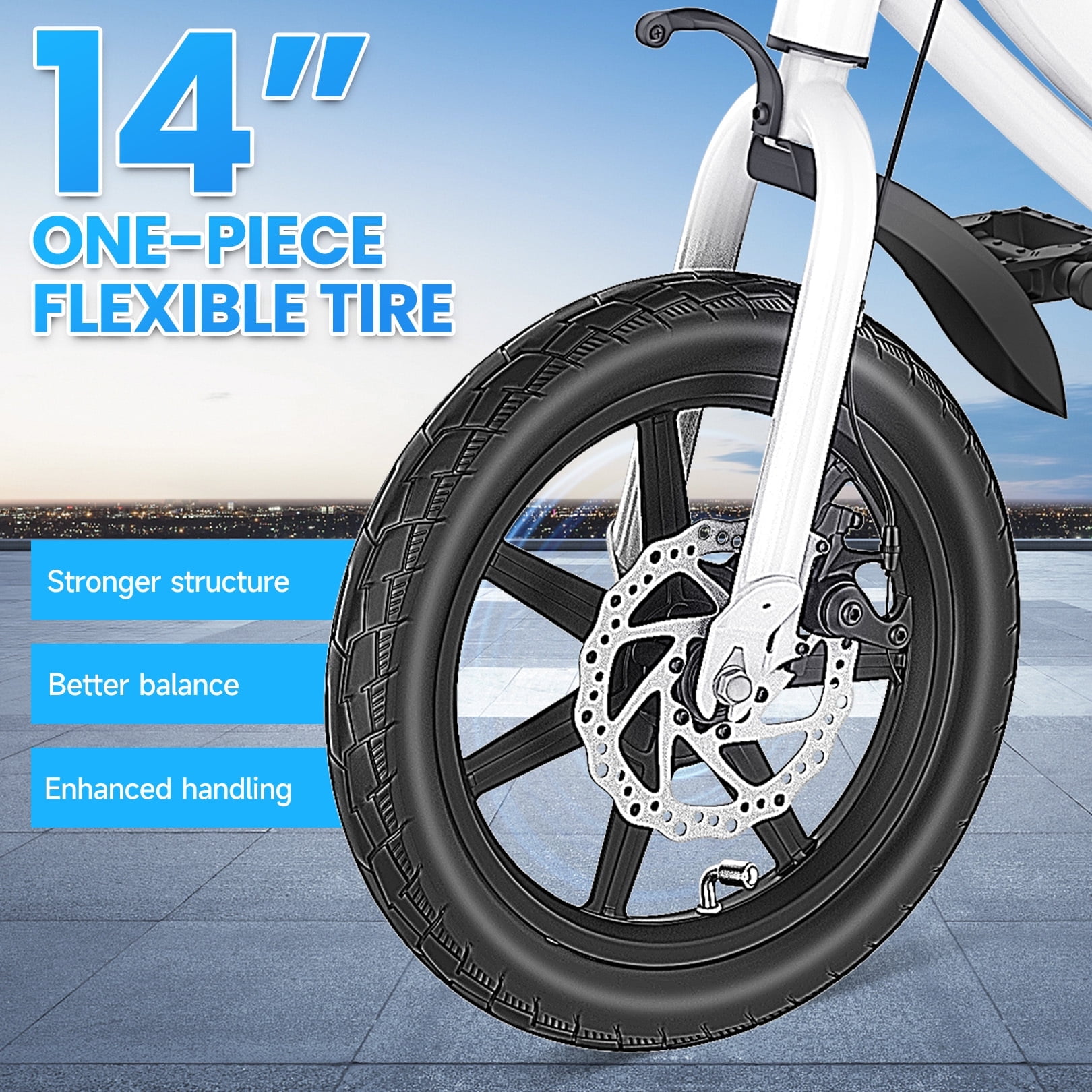 Elifine Peak 500W Electric Bike for Adults, 14" Foldable Electric Bicycles, 48V 7.8Ah City Commuter Cruiser Ebikes, Max 20mph, One-Piece Tire for Adults Women Teens UL2849