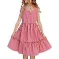 thumbnail image 1 of Ashirexll Robe Décontractée Sans Manches pour Filles, Couleur Unie, Col Rond, Haut à Fines Bretelles avec Imprimé à Carreaux pour Usage Quotidien, Âge 3-13 Ans, Rouge, 12-13 Ans, 1 of 7