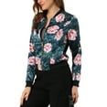 thumbnail image 5 of Unique Bargains Women's Stand Collar Front Zipper Satin Bomber Jacket L Teal, 5 of 7