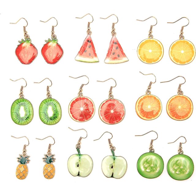 Lindos aretes de frutas para mujer, paquete múltiple, divertidos aretes de limón kawaii, aretes de comida de kiwi novedosos y originales, aretes colgantes de sandía extraños, aretes divertidos F