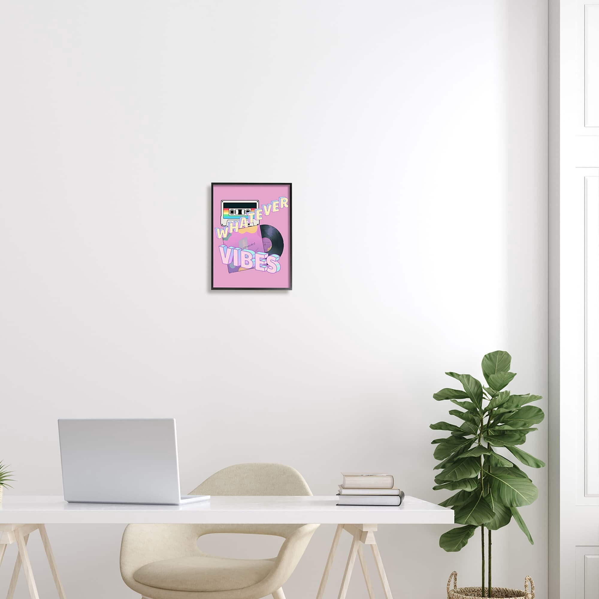 Stupell Industries Whatever Vibes Retro Cassette Religious Painting Gray Framed Art Print Wall Art