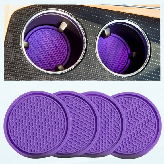 Car Cup Coaster-4PCS Non-Slip Car Drink Holders Coaster Built-in 3.5 Inch For Large Car Interior Accessories-Red