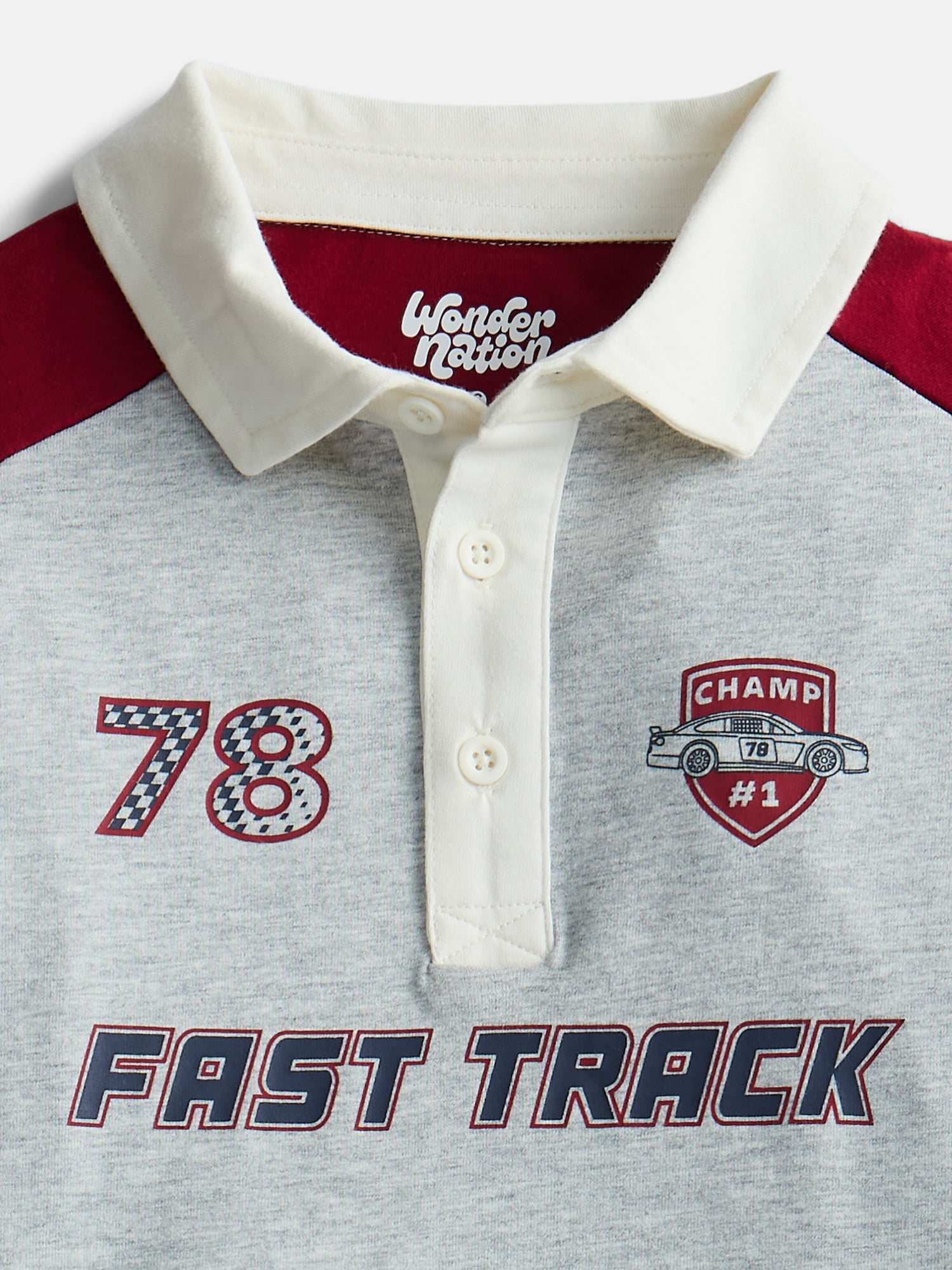 Wonder Nation Little Boys Colorblock Rugby Polo Shirt with Long Sleeves, Sizes 4-10