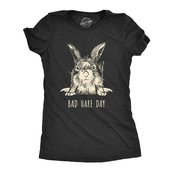 Womens Bad Hare Day T Shirt Funny Easter Hair Bunny Humor Joke Novelty Girls Tee (Heather Black) - M
