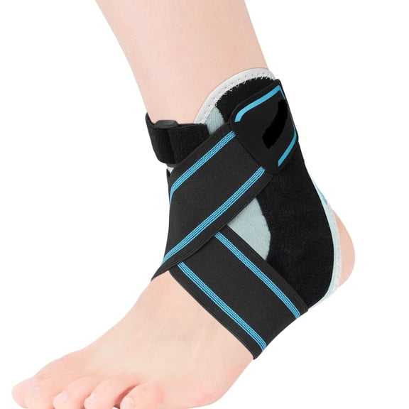 Contoured ankle brace for sprains, providing quick and secure ankle support. Unisex self-adjusting brace featuring Air Fabric Cool ankle stabilizer, designed for injury recovery.