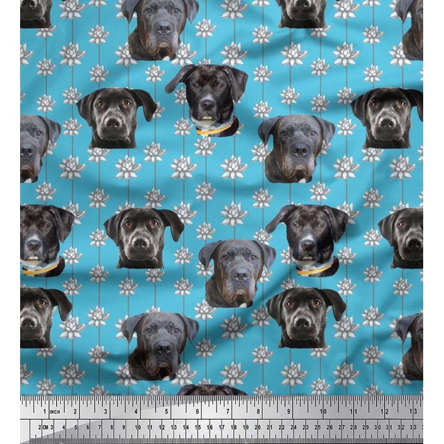 Soimoi Poly Georgette Fabric Lotus & Dog Face Print Fabric by The Yard 52 Inch Wide