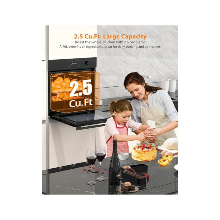 24" Kitchen Cooking Electric Single Wall Oven Built- 2.5 Cu. ft Convection Oven with 8 Cooking Modes, 108 Smart Menus,Normal Touch Screenl, Timer, Safety Lock, 3000W, 240V, Stainless Steel and Finish