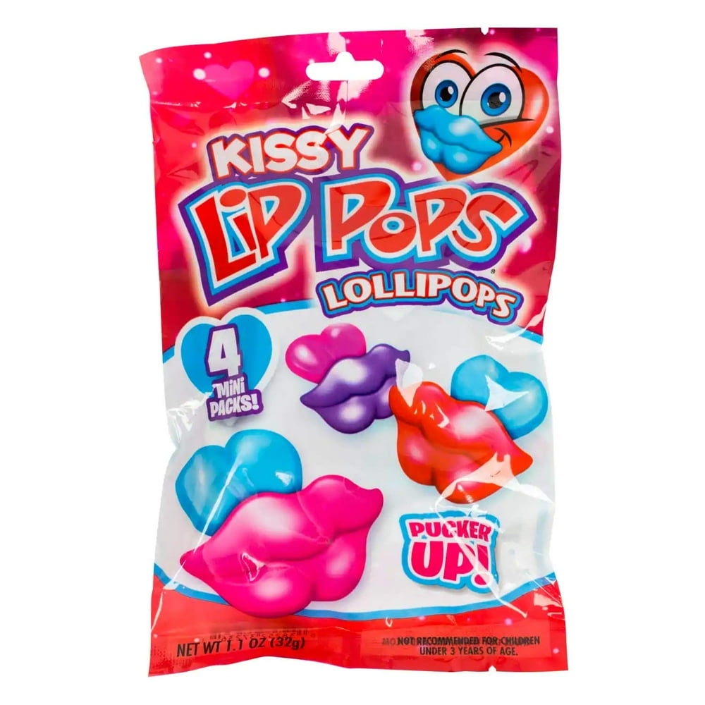 Flix Candy (1) Bag Kissy Lip Pops - 4 Mini Packs - Valentines Day