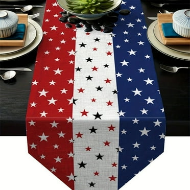 Harlier 4th of July Linen Burlap Table Runner, Red White Blue Stars Patriotic American Flag Independence Day Table Runners for Dinner Holiday Party, Memorial Events, Kitchen Decor, 13x72In