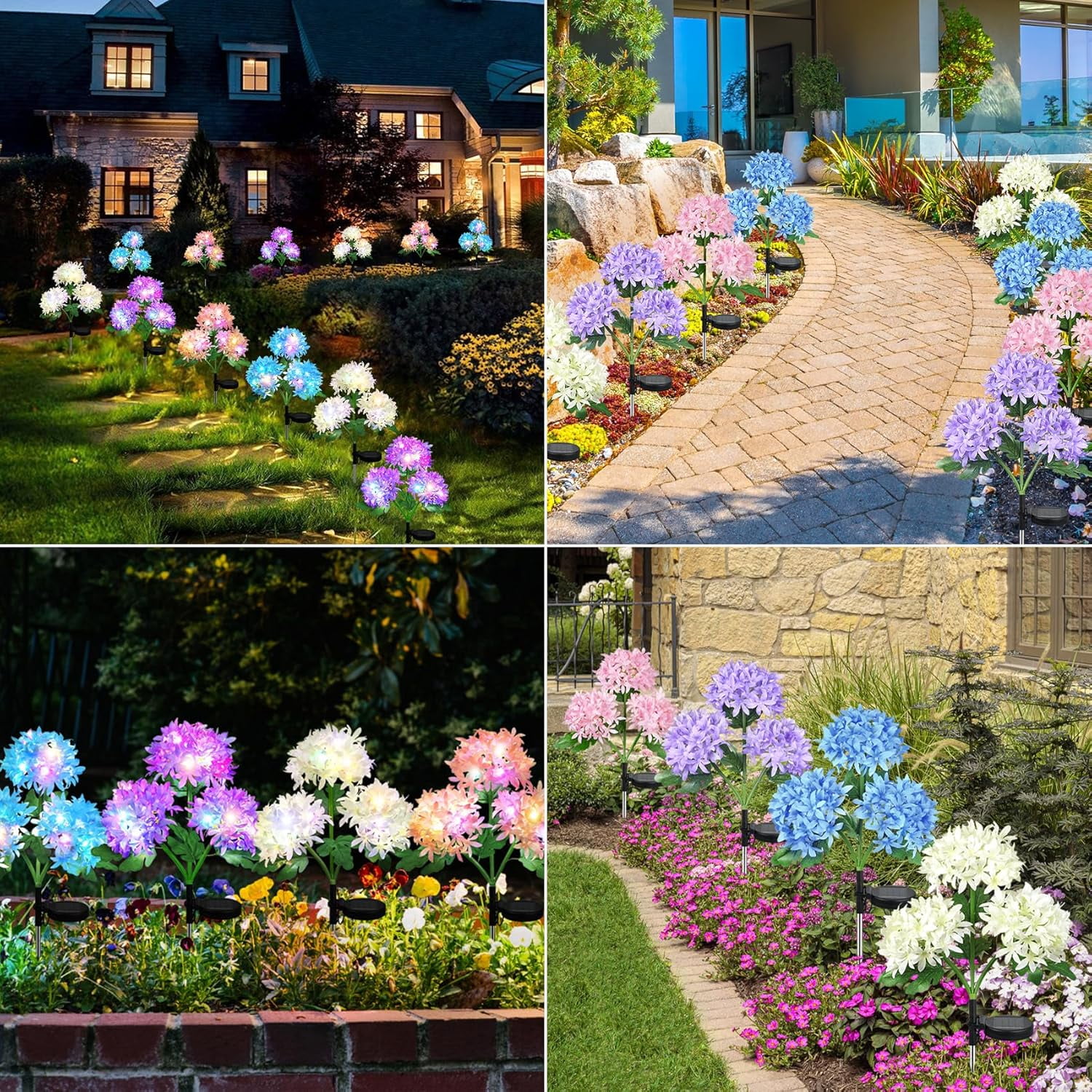 Uiz Merueh Solar Garden Lights - Upgraded Version Outdoor Lights, Colorful Hydrangea Flower Light for Yard Decor, Garden Decoration, Two Lightning Modes & Enlarged Solar Panel