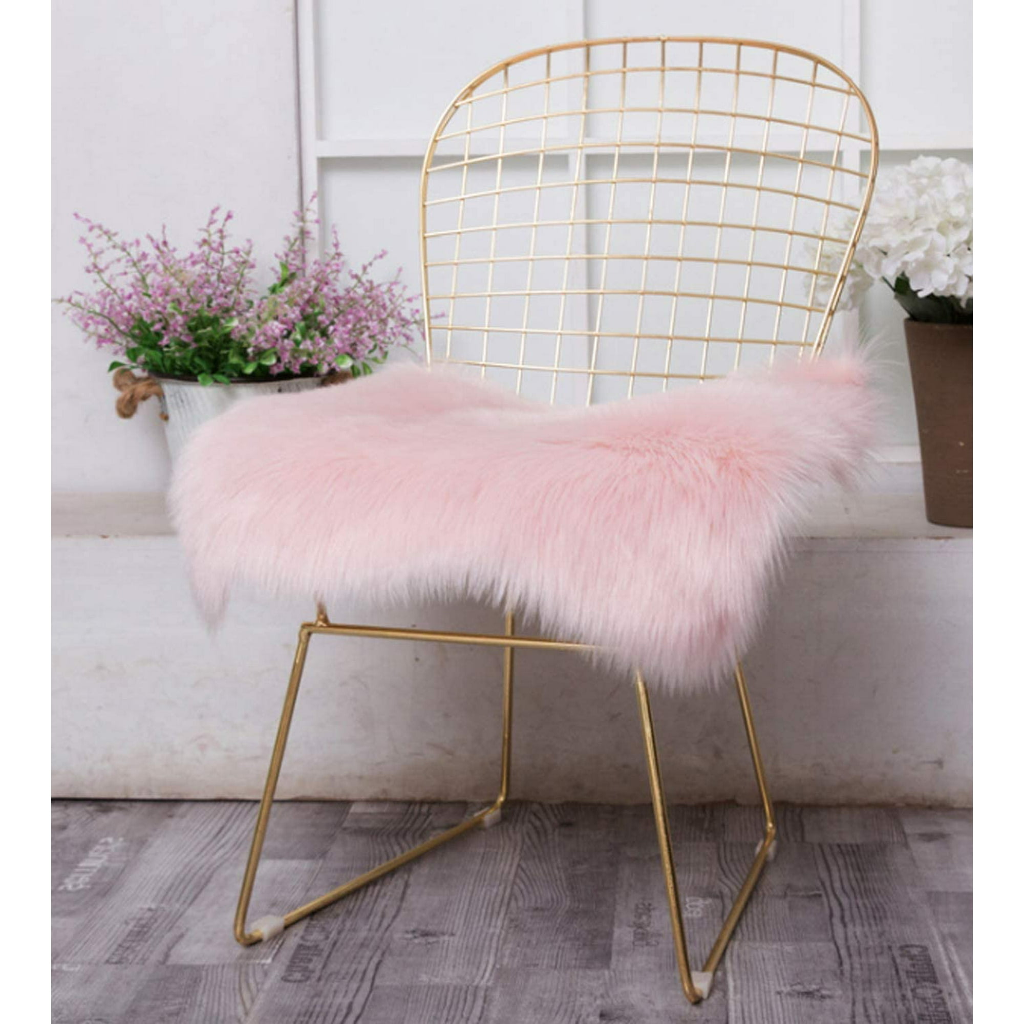 Faux Fur Sheepskin Seat Cushion Ultra Soft Fluffy Chair Cover Seat Pad for Office Bedroom Living Room Pink 1.47ft x 1.47ft Walmart