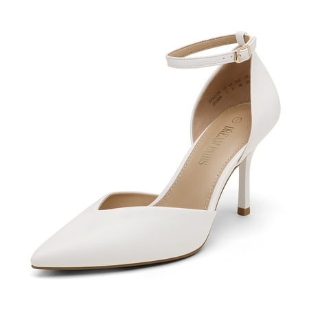 DREAM PAIRS Womens High Heels Strappy Closed Toe Stiletto Ankle Strap Pointed Toe D Orsay Heel Dress Wedding Party Pumps Shoes WHITE/PU SDPU2215W size 8.5