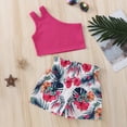 thumbnail image 3 of Peyan Toddler Girl Summer Outfits Set One-Shoulder Knit Ribbed Vest + High Waist Flower Print Shorts 1-6T, 3 of 9