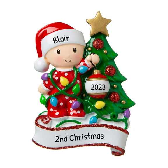 Personalized Toddler Christmas Ornament 2024 - Baby's 2nd Christmas Ornament 2024 - Baby Christmas Ornament Baby Decorating Christmas Tree Ornament Red and Green - Free Customization