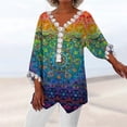 thumbnail image 2 of Mujeres Ocio Elegante Jersey Impreso Encaje Impresión Tres cuartos Manga Cuello en V Tops OAVQHLG3B Store lin121212, 2 of 5