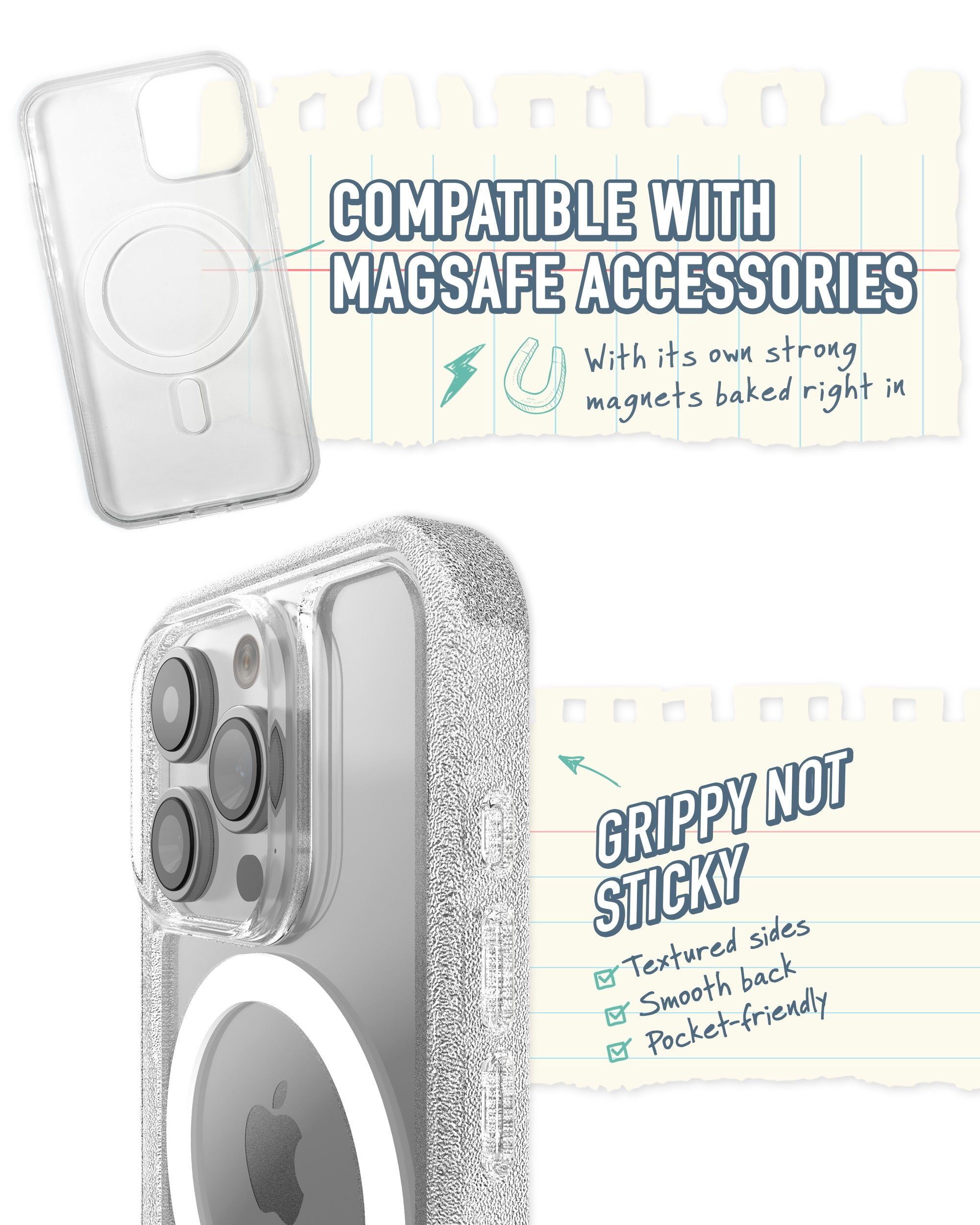 Smartish iPhone 15 Slim Case - Gripmunk Compatible with MagSafe [Lightweight + Protective] Thin Grip Cover with Microfiber Lining - Clearly Clear