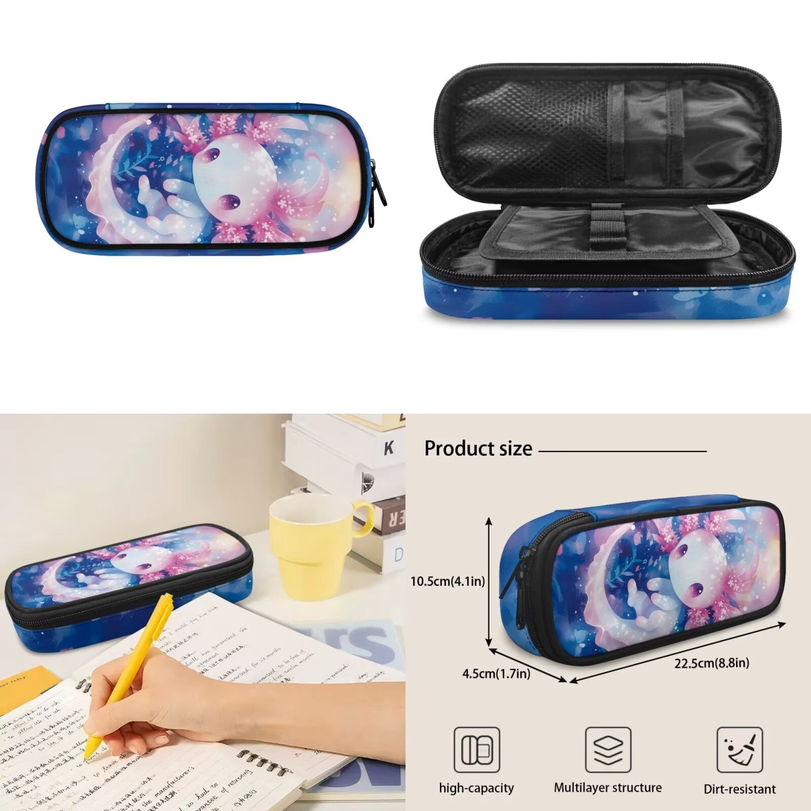 XYZCANDO Axolotl 4 Piece School Backpack Set with Lunch Bag Pen Bag Water Bottle Carrier with Compartments Cute Florals Bookbags Gift for Girls Boys