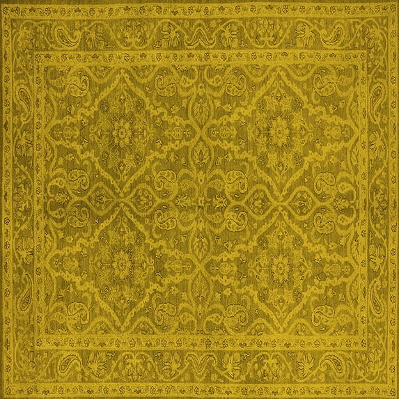 Ahgly Company Machine Washable Indoor Square Oriental Yellow Industrial Area Rugs, 3' Square