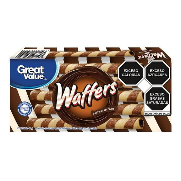 Galletas Great Value Waffers en forma de barquillo con relleno sabor chocolate 43 g
