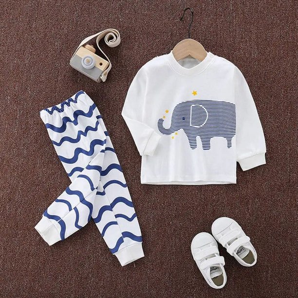 Conjunto de pijamas de algodón para niñas pequeñas, ropa de dormir de manga larga con dibujos animados, para Navidad familiar, de 1 a 6 años, para invierno