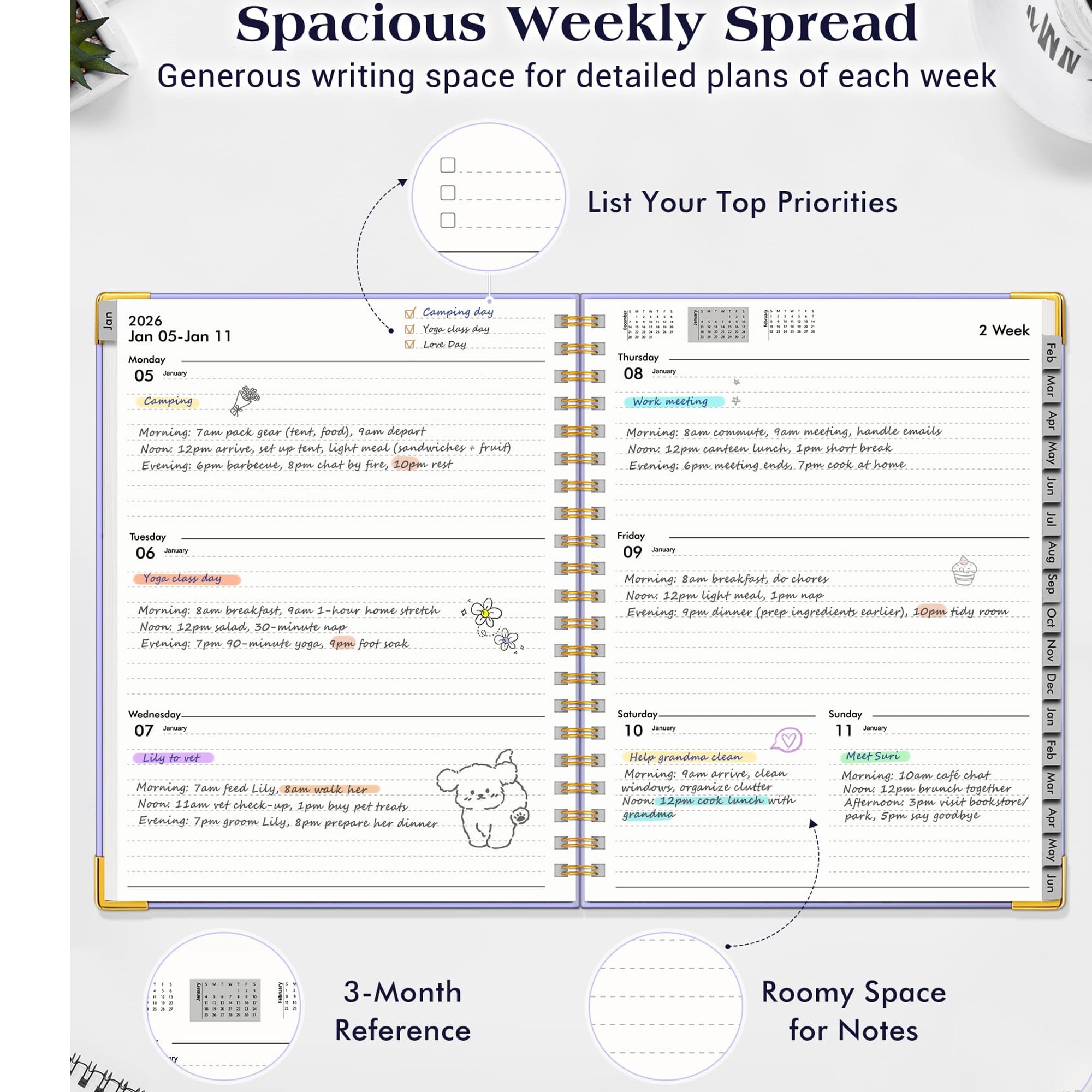 2026-2027 Planner, 18 Month Weekly Monthly Calendar, January 2026 to June 2027, A4 Large 8.5x11 Hardcover Organizer with Tabs, Spiral Bound, Purple