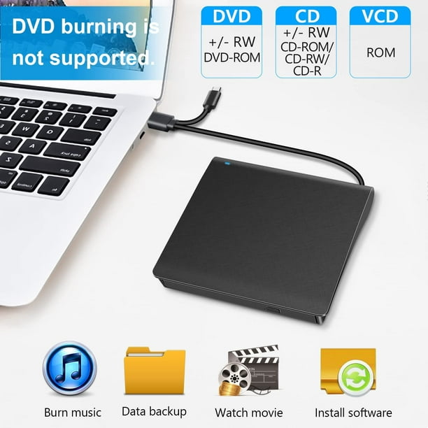 Lecteur CD/DVD Externe pour Ordinateur Portable, Ultra Mince USB