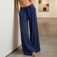 thumbnail image 6 of Linen Cotton Casual Pants For Women Chic Minimal Summer Drawstring Waist Elastic Waist With Pockets Solid All Day Ease Straight Leg Travel Outfit Navy XL, 6 of 6
