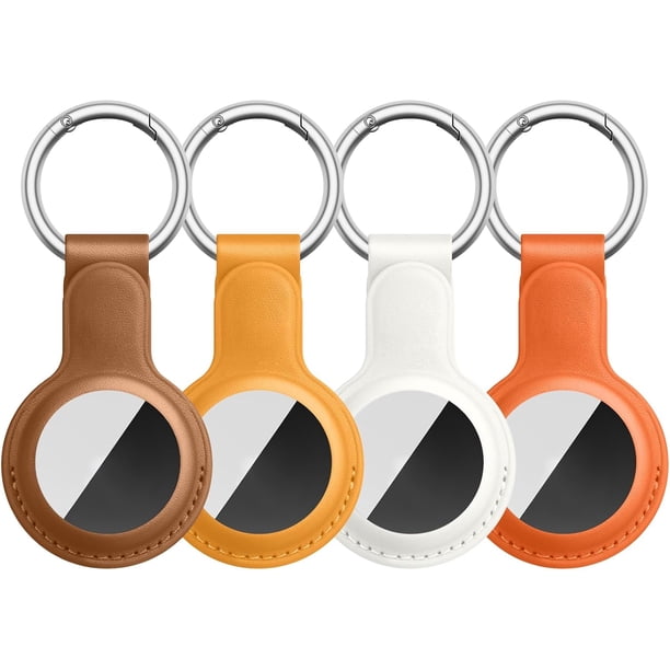 Yanonmyfd Paquete de 4 llaveros AirTag para soporte de Apple Airtags, funda de cuero para rastreador de Airtags, llavero Airtag compatible con Apple AirTag (Negro/Marrón/Rojo/Amarillo)
