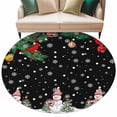 thumbnail image 2 of Round Area Rugs Collection 6 Ft, Christmas Black Non-Slip Residential Carpet, Winter Snowman Xmas Pine Branch Cardinal Bird Indoor Crawling Mats Runner Rugs for Living Room/Dining Room/Bedroom, 2 of 8