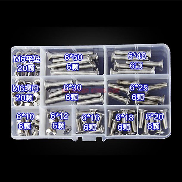 Tornillos para madera 94 Uds M6 304 acero inoxidable cabeza avellanada cruzada máquina tornillo conjunto serie perno combinación con tuerca almohadilla plana XianweiShao 8390611784928
