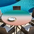 thumbnail image 6 of Teal Pink Ombre Round Tablecloth 36-44 Inch Round Fitted Table Cloth with Elastic Edge, Modern Gradient Abstract Art Waterproof Table Cover Protector for Outdoor Picnic Party Dining, 6 of 9