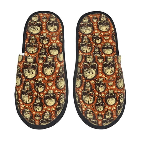 Balery Skulls And Hearts Slient Indoor Furry Fleece Comfort House Shoes Soft Non-Slip Home Shoes Cotton slippers House Slippers-- Large