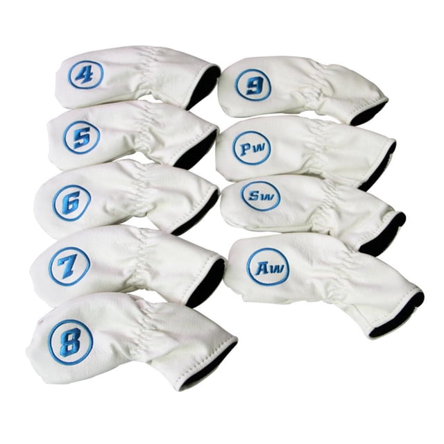 Conjunto De 9 Cubiertas De Cabeza De Club De Golf Cabeza De Cuero De PU De Hierro De Golf Con Impresión De Número Blanco Macarena Cubierta de la cabeza del palo de golf