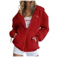 thumbnail image 1 of Chandails à Capuche Zippés pour Femmes Rabais de 50 % en Liquidation Mode Fermeture Éclair Col en V Hauts à Enfiler Manches Longues Blouse à Capuche Imprimée Chandail, 1 of 3