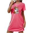 thumbnail image 3 of Sakmal Stretchy Moomoo Dresses for Women Cloud-Like Halloween Loose Pink Nightshirt Ghost Print Crew Neck Short Sleeve Short Nightgowns S-2XL, 3 of 4