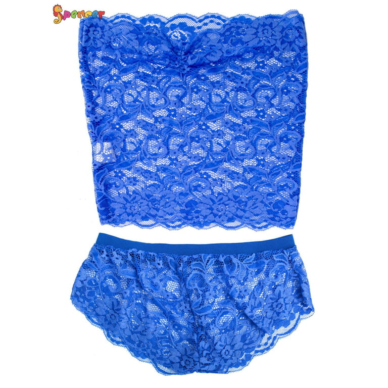 Spencer Women's Lace Sexy Lingerie Nightwear Two Piece Babydoll Bra Panty  Underwear Set Sleepwear 2XL,Blue