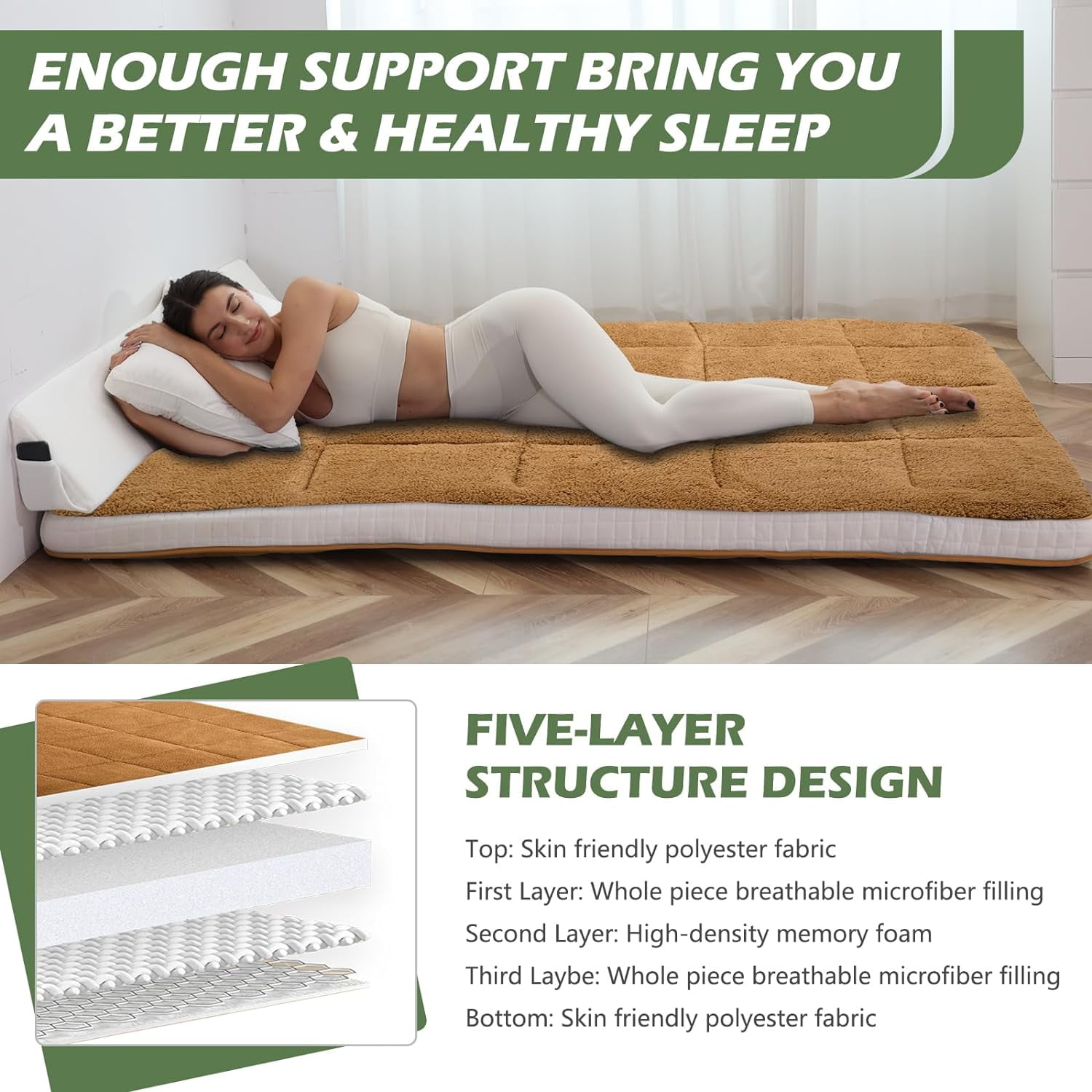 Slsy Japanese Floor Mattress for Adults, 4" Thick Sherpa Fleece Futon Mattress, Roll Up Sleeping Pads, Reversible and Portable Folding Foam Floor Bed Tatami Mat