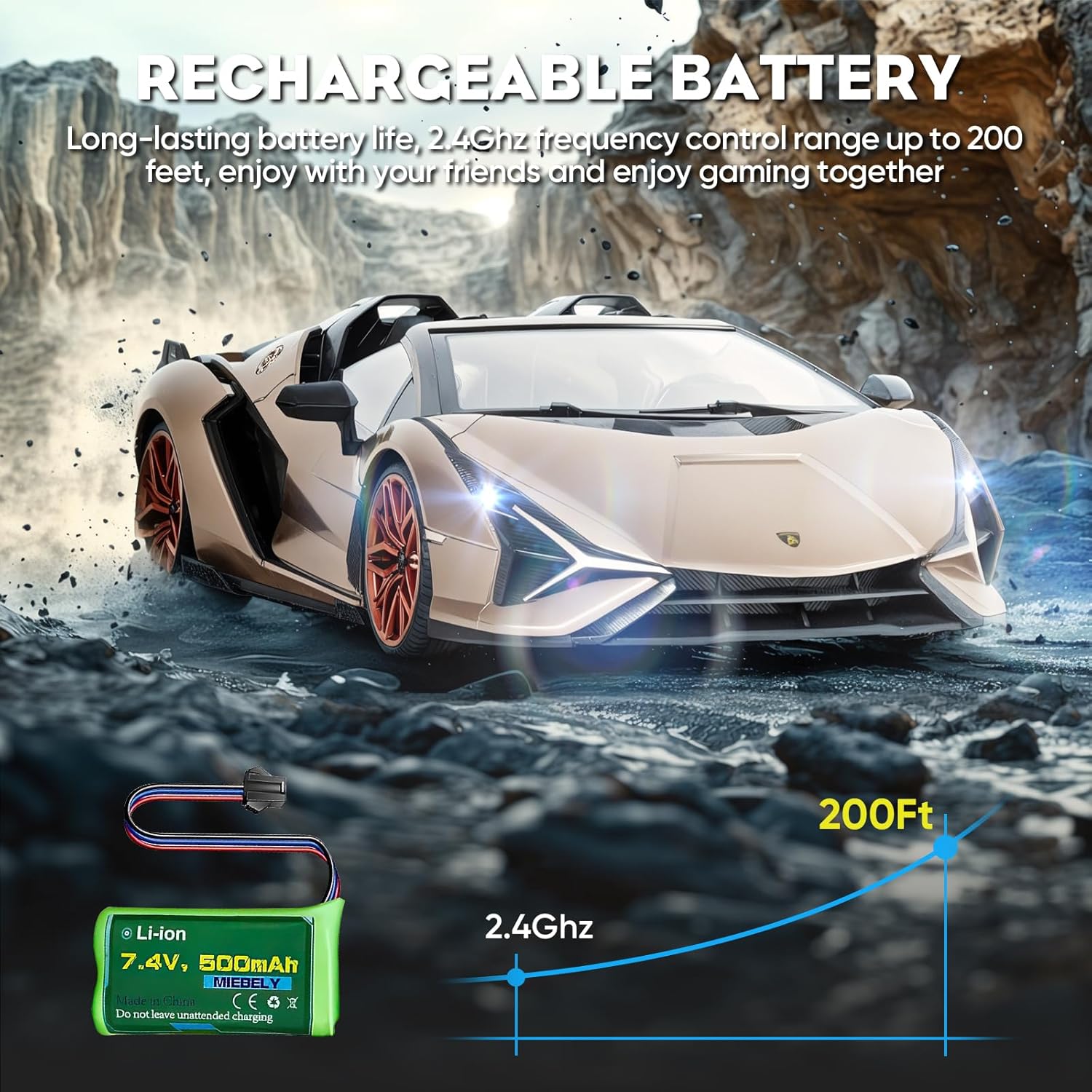Miebely Lamborghini 1:16 RC Car, 7.4V 500mAh, 12Km/h, 2.4Ghz Model Car for Adults Boys Girls Birthday Ideas Gift(Champagne)