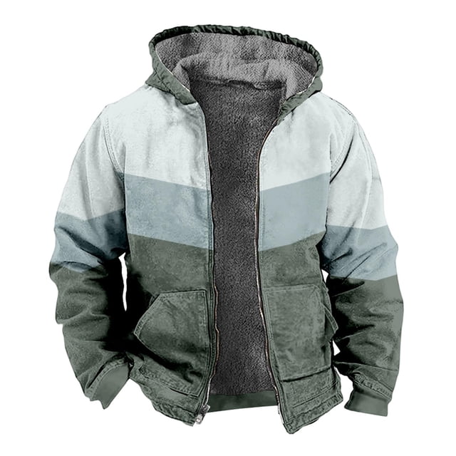 Winter Men's Hooded with Color Block 3D Print Padded Jacket for Cold Weather Warmth and Style