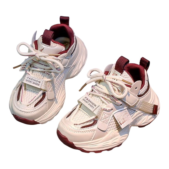 Kids Mesh Sneakers Breathable Lace up Tennis Shoes for Girls Casual Chunky Cushioning Antislip Running Athletic Shoes Red 3 Big Kid