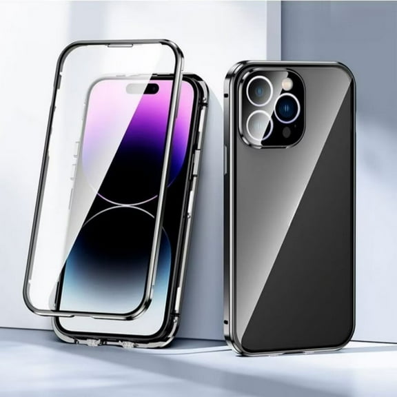 Suitable for iPhone 16/15/14/13/12 Pro Max PLUS anti-peep magnetic mobile phone case transparent back panel metal frame anti-peep privacy double-sided anti-peep tempered film phone case