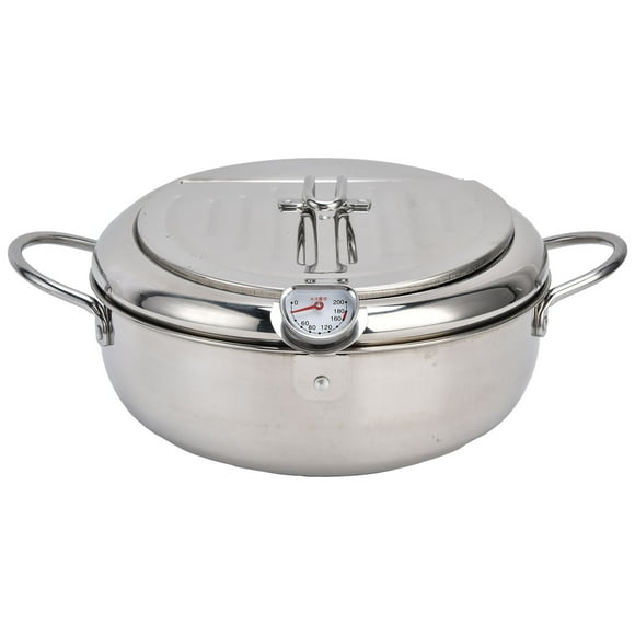 Deep Fryer Pot, Stainless Steel Japanese Tempura Fryer Pan Temperature Control Turkey Deep Fryer With , Removable Lid, Oil Drip Drainer Rack For Tempura Chips Fries Fish Chicken