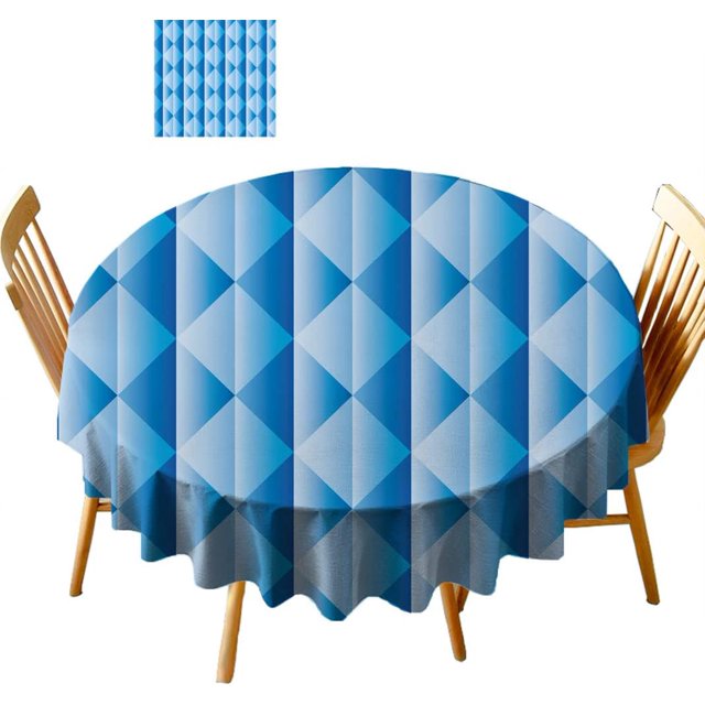 Décorations Bleues, Nappe Ronde, Diamètre 39 Pouces Motif Triangles Chevron Populaire, Nappe en Polyester Lavable Anti-Déversement