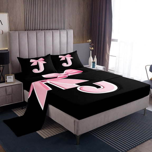Erosebridal Initial J Letter Sheet Set Twin, Princess Bow Bedding Sets Twin Size, Pink Monogrammed Reversible Twin Sheet Sets, Microfiber Room Decor, 3 Pieces