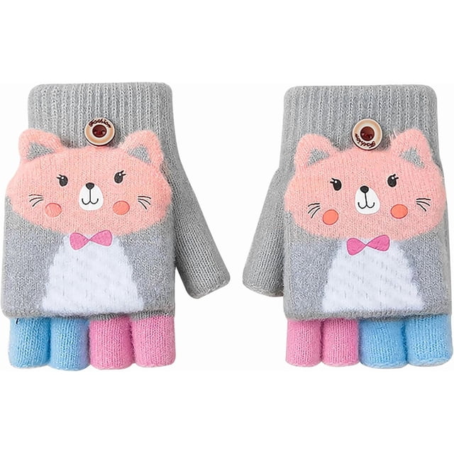 Gants d'Hiver pour Enfants de 6 à 10 Ans, Unisexes, Réversibles, avec Rabat, Chauds, Tricotés, Sans Doigts, Chauds et Élastiques.,2,B